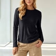thumbnail image 2 of Tqcoqu Women's Solid Crew Neck Long Sleeve T-Shirt,Curved Hem Soft Stretch Basic Layering Top,Casual Daily Base Tee, 2 of 10