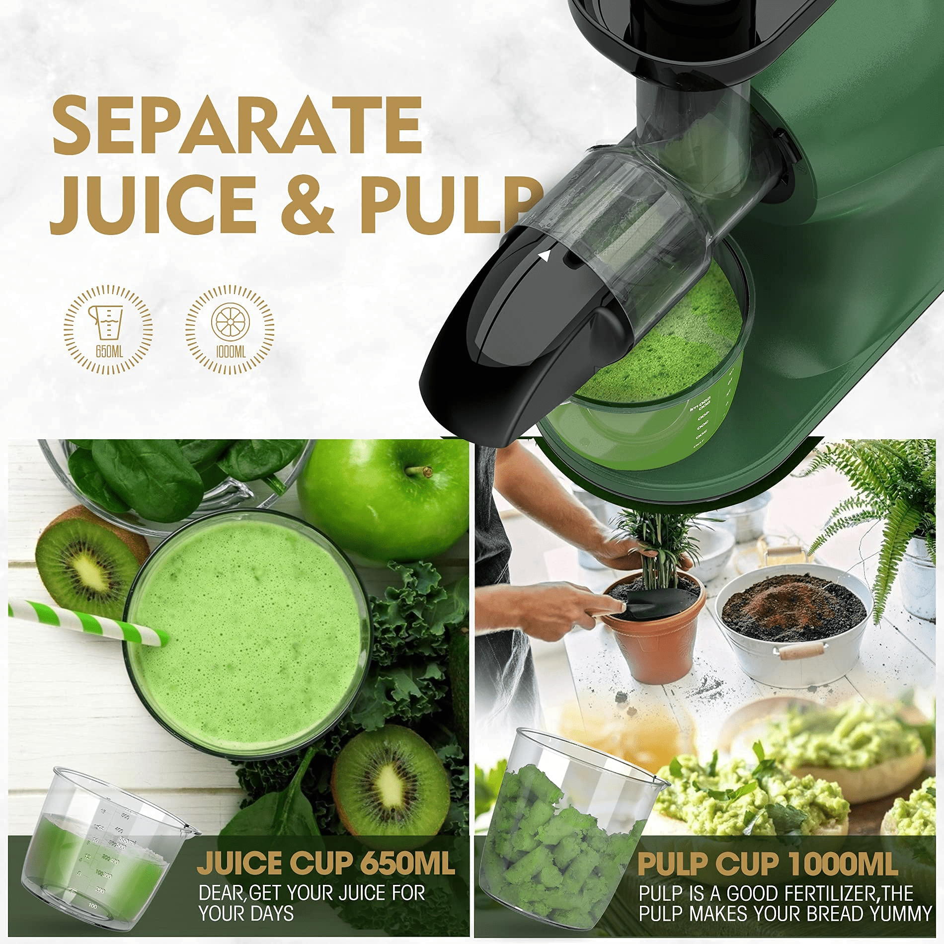 Kitchen in the box Juicer Machines, Small Cold Press Juicer for Single  Serve, Slow Masticating Juicer Machine Vegetable and Fruit, Quiet DC Motor