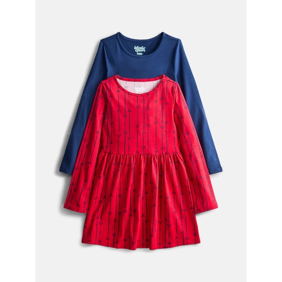 Wonder Nation Girls Long Sleeve Dress, 2 Pack, Sizes 4-18 & Plus