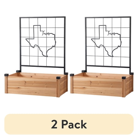 (2 pack) Expert Gardener Wooden Raised Bed with Metal Texas Trellis, 2.6 cu ft