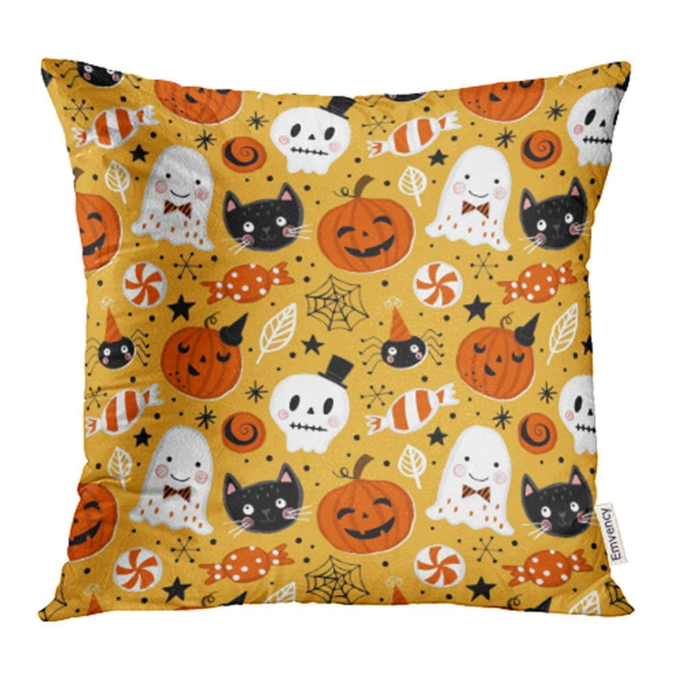 16x16 Multicolor Halloween Gifts Halloween Party Gift Scary Haunted Castle with Bat and Boo Throw Pillow
