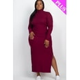 thumbnail image 6 of Plus Size Ribbed Turtleneck Maxi Dress with Side Slits, 6 of 11
