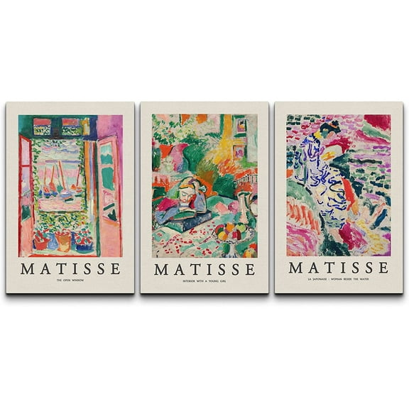wall26 Canvas Wall Art Print Set French Floral Rainbow Landscapes Henri Matisse Nature Plants Illustrations Modern Relax/Calm Multicolor for Living Room, Bedroom, Office - 16"x24" x 3 Panel