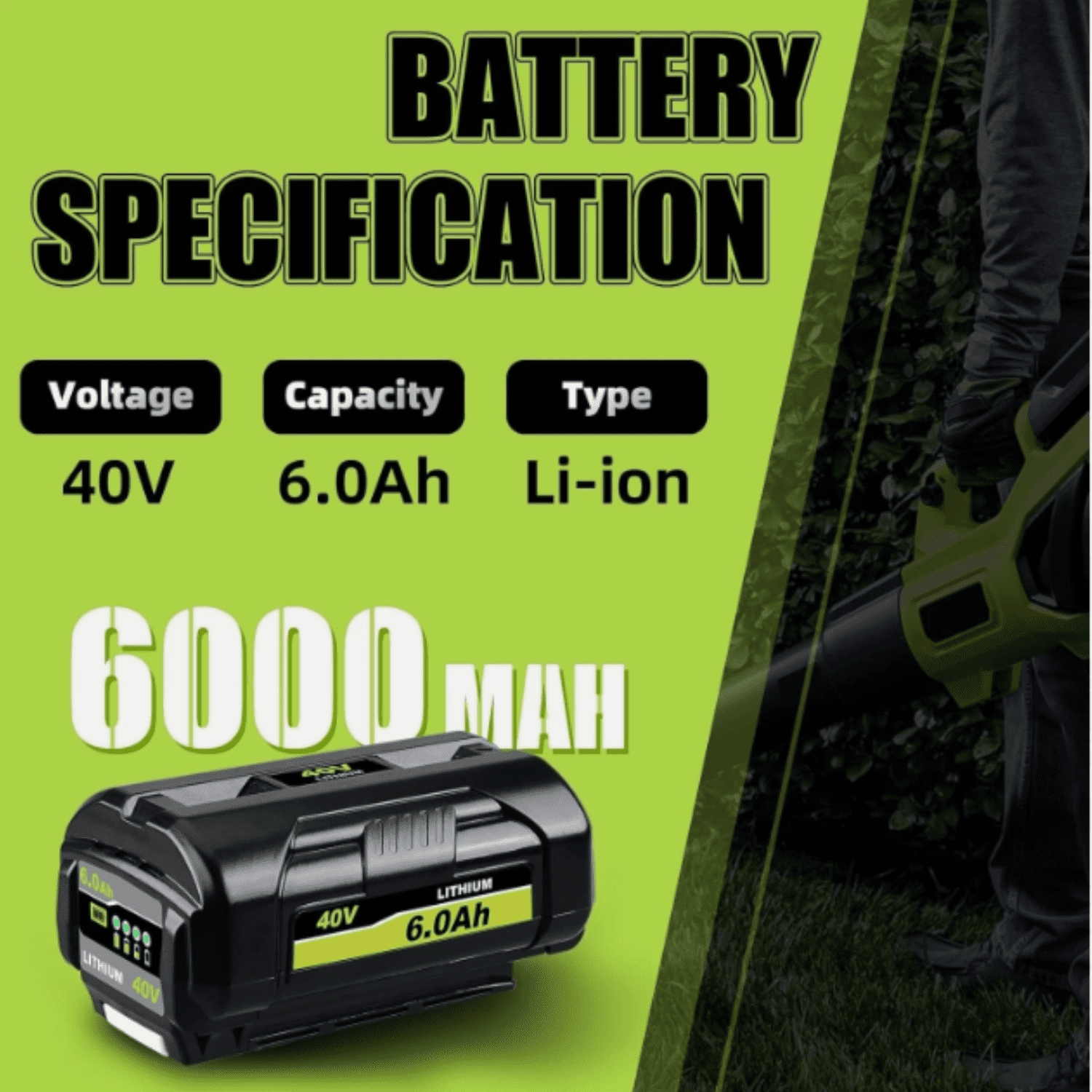 2 Pack Replacement for Ryobi 40V Battery and Charger Compatible with Ryobi 40 Volt Battery Lithium OP4040 OP40401 OP4026 OP40261 OP4050 OP40201 Compatible with 40 Volt Cordless Power Tool (Green)