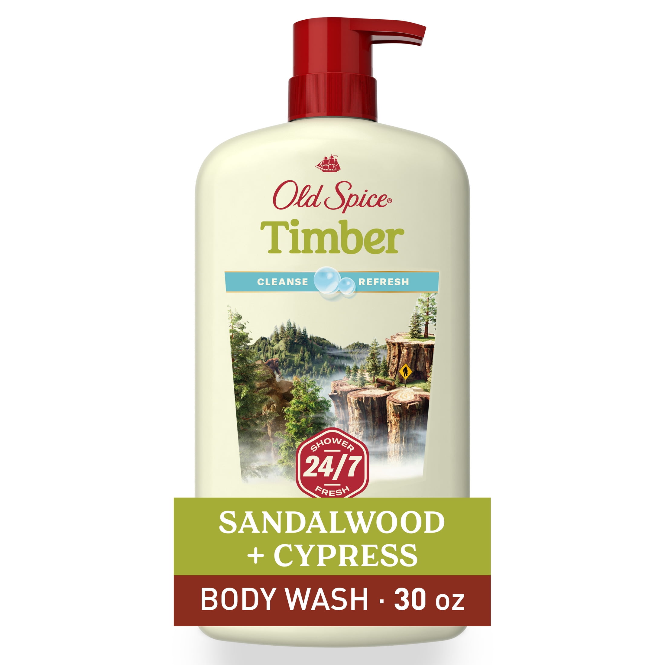 (3 pack) Old Spice Men's Body Wash Timber with Sandalwood, 24/7 Shower Fresh, 30 oz