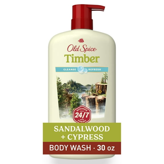 Old Spice Men's Body Wash Timber with Sandalwood, 24/7 Shower Fresh, 30 oz