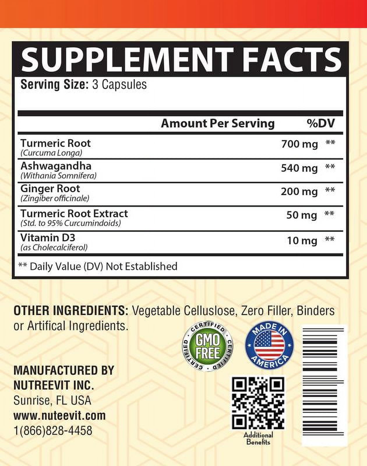 NutreeVit 100% Organic  - Turmeric + Ashwagandha + Ginger + Vitamin D3 (90 Count)