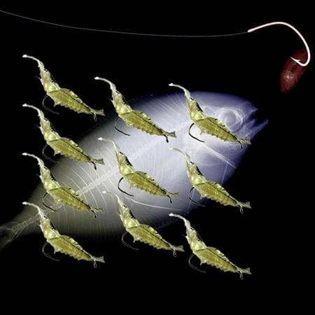 10Pcs Simulation Shrimp Saltwater Fishing Soft Plastic Lures Bait Kit Lumionous Shrimp Lures Set Universal Size 1.6in Shrimp Fishing Tackle for Bass