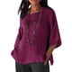 thumbnail image 4 of Ropa de mujer Camisa de cuello redondo de manga 3/4 Top casual de lino de algodón, Morado, L kenally  AP002239-19, 4 of 5