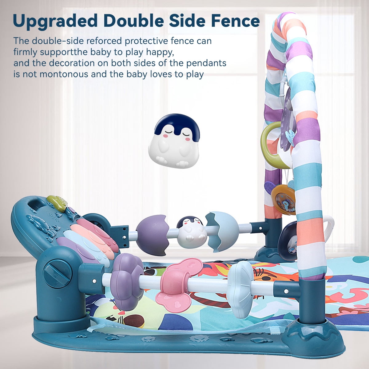 Baby Gym Play Mat, Caveen Musical Fitness Tummy Time Mat, for 0-36 Months Boys Girls, Navy