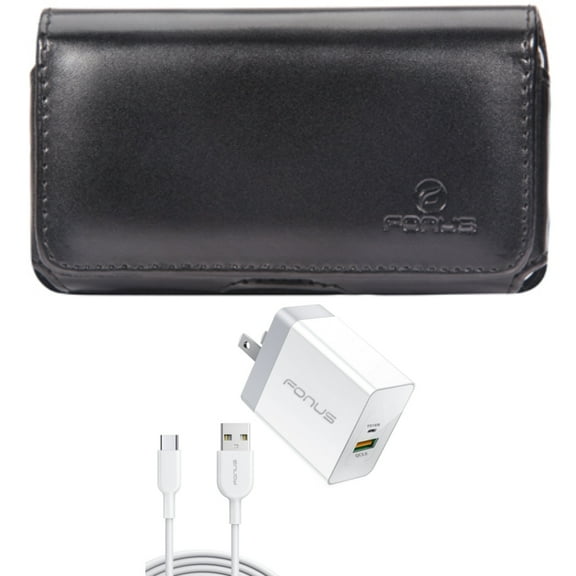 Case Belt Clip w 36W PD Home Charger for Samsung Galaxy S22,S21,S20 - Leather Swivel Holster, Fast Type-C 6ft Long Cable USB-C