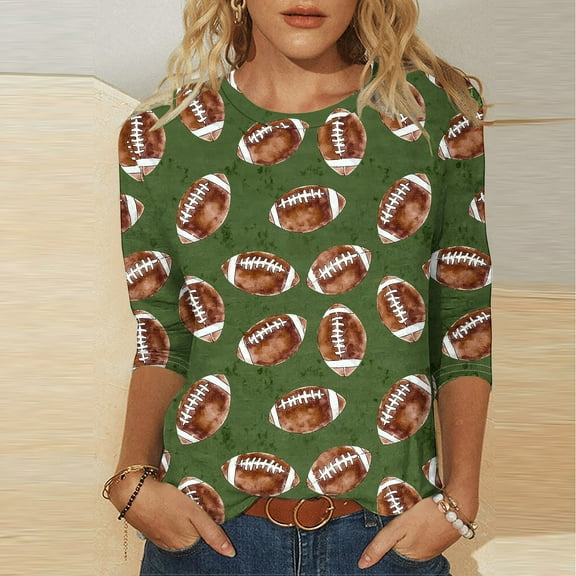 Football Game Day Shirts Plus Size 3/4 Sleeve Tops for Women Tunic Summer Tops Trendy 2026 Womens Summer T Shirts Tops Print Shirts for Women my items