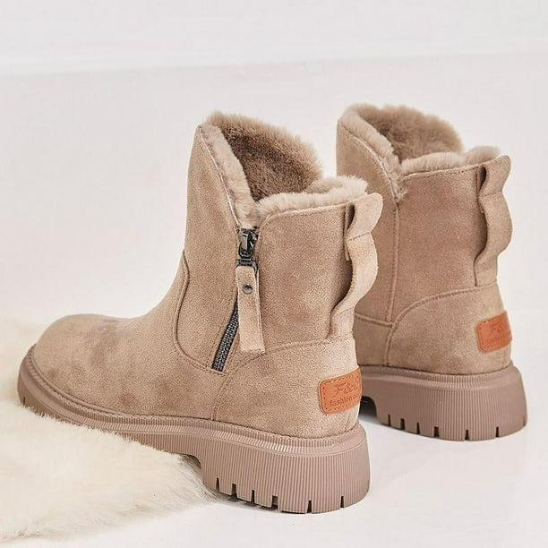 Botas de invierno de mujer de moda de tubo medio con forro polar y algodón grueso y cálido con piel