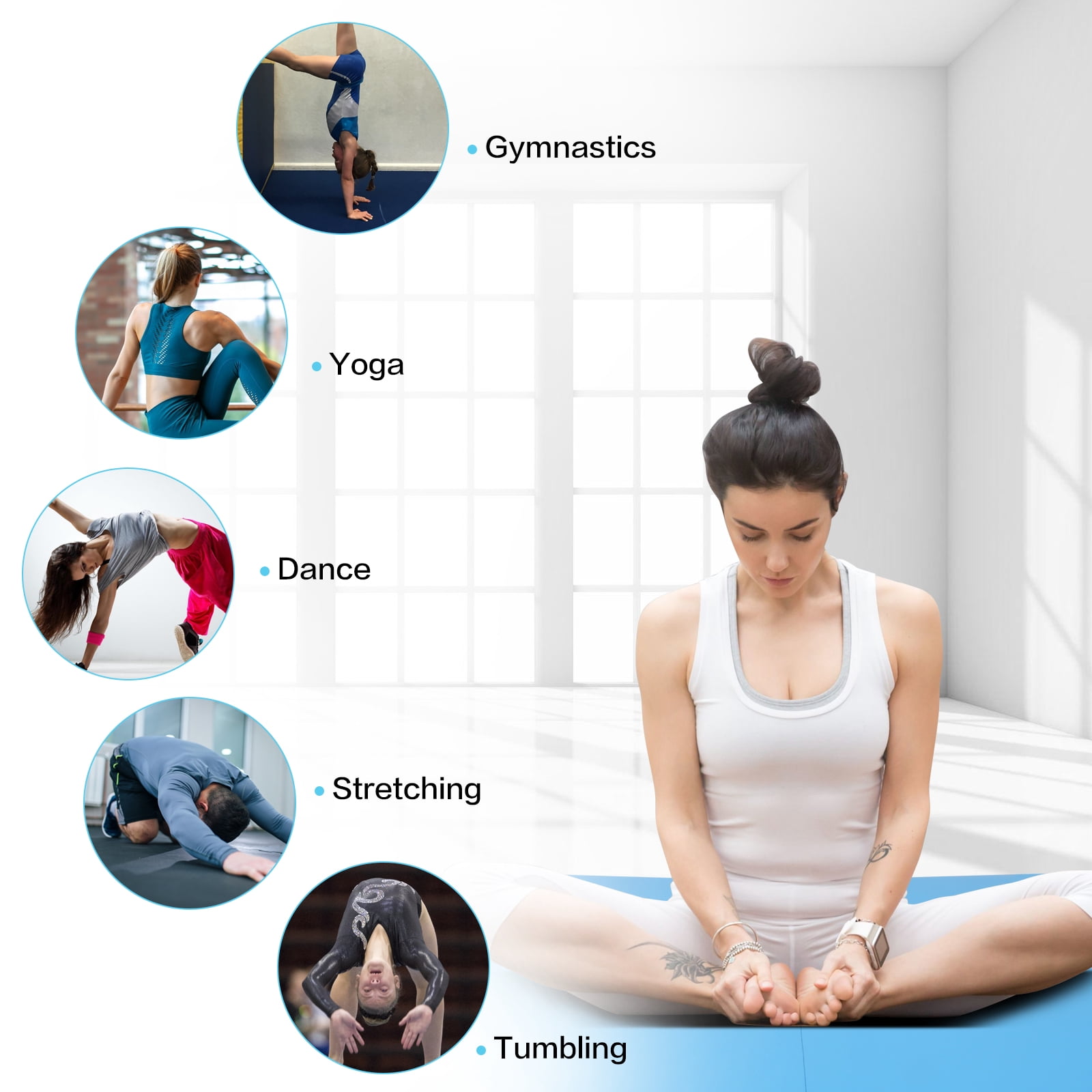 Gymnastics Mat for Kids 4'x4'x4" Foldable Tumbling Mats with Carrying Handles 2-Panels Fold Thick Exercise Mat for Home Aerobics Stretching Yoga, Blue