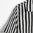 thumbnail image 4 of Camisas De Vestir Para Hombre Manga Corta Camisa informal de de lino y algodón para hombre, camiseta de manga corta con estampado de verano y botones y solapa a rayas con bolsillo (Black, XXL), 4 of 7