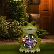 ALLADINBOX 8 x 6.5 inch Resin Indoor Outdoor Garden Decor Frog Figurine Statue - with Bright Solar LED Lights for Patio Yard Art Decor Lawn Walkway, Fall Spring Summer Decorations