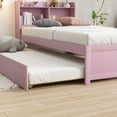 thumbnail image 5 of Jopath Twin Size Bed Frame with Trundle and Bookcase, Platform Bed Frame with Pull Out Trundle Bed, Wooden Twin Bed Frame with Storage Shelves, for Boys,Girls Pink, 5 of 9