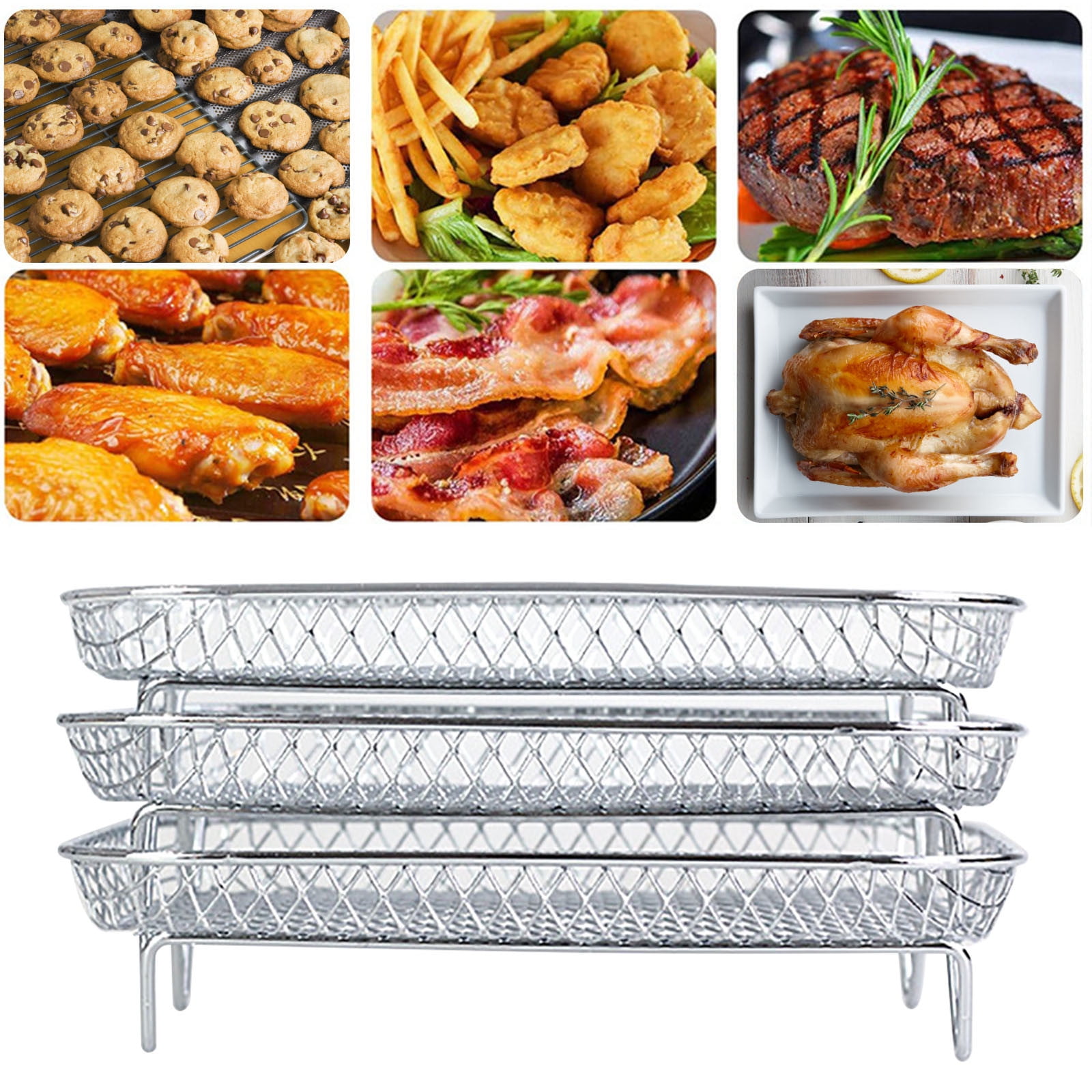 SDJMa 7.5 Inch Square Air Fryer Rack, Set of 3 Stackable