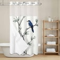 thumbnail image 6 of No Hook Shower Curtain with Snap in Liner, Vintage Blue Bird Green Leaves Waterproof Fabric Bathroom Curtain Mesh Top Window, Abstract Minimalist Art Shower Curtains 36x72in, 6 of 9