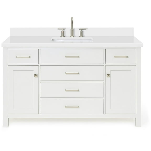 Ariel H055SWQRVOWHT Bristol 55" Free Standing Single Rectangular Basin Vanity Set - White