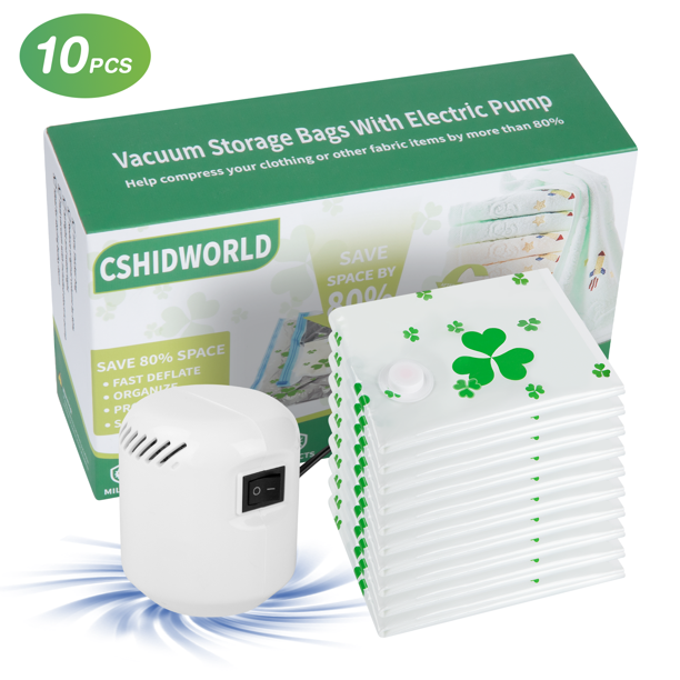 10 Pack Vacuum Storage Bags with Electric Air Pump, Large Size （24"x 32