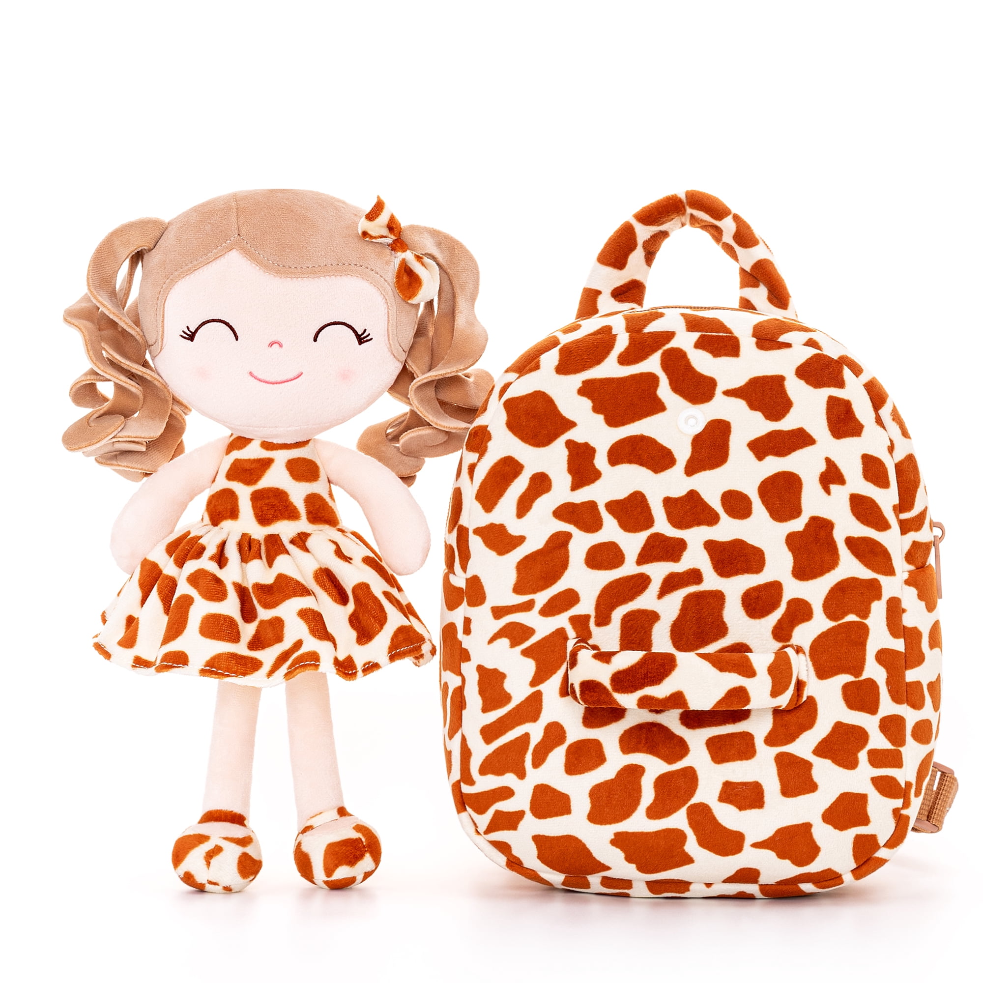 Gloveleya Toddler Kids Doll for Girls Soft Curly Hair Dolls Pocket Wild Animal Series Giraffe Dress 9"