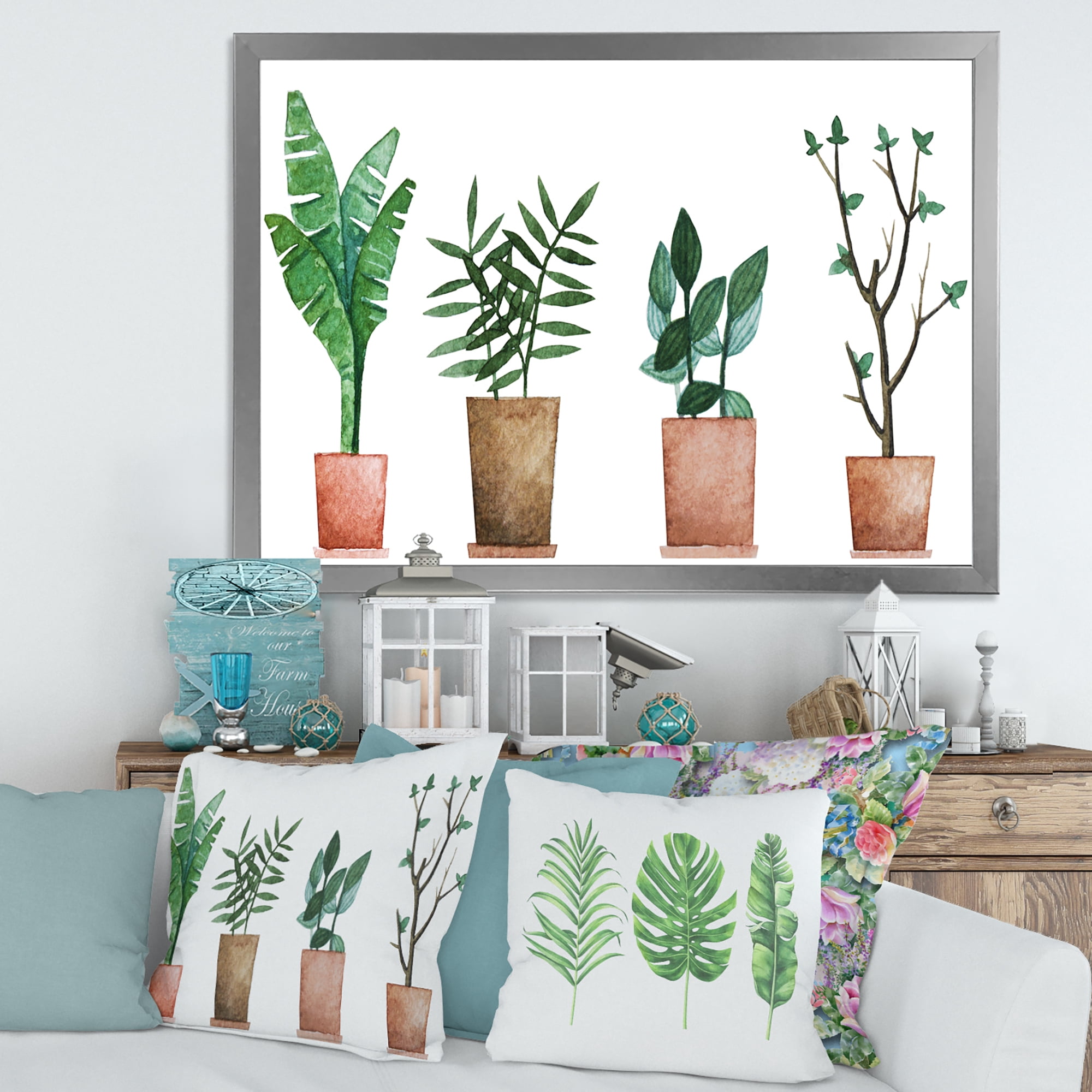 Designart 'Duo of Potted Flowers House Plants In Claypots' Farmhouse Framed Art Print