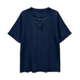 thumbnail image 2 of Short Sleeve Tops for Women Mid Sleeve Neck Button Solid Daily Casual Blouse Cute Summer Tops, 2 of 4
