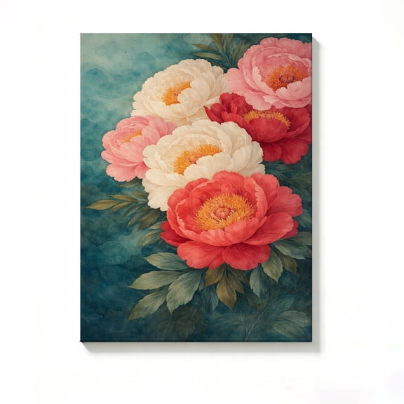 FLASHLUMI 8x12 Inch Peony Flower Watercolor Botanical Art Print Canvas Wall Art, Elegant Floral Nature Decor for Living Room Bedroom, No Frame