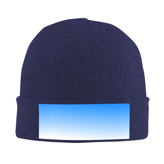White Blue Gradient Winter Beanie Hats for Men Women Warm Cozy Knitted Cuffed Skull Cap Navy Blue
