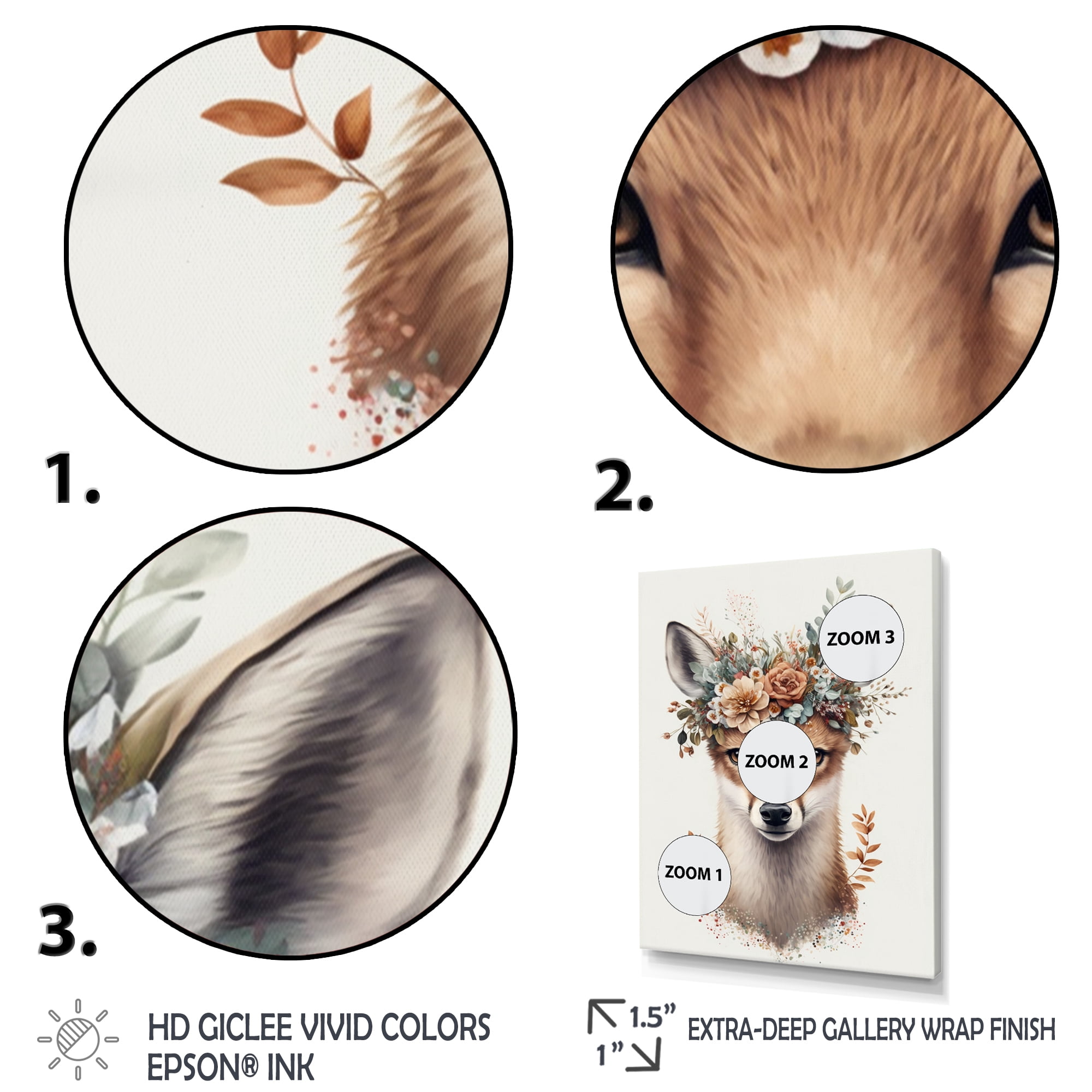 Designart Cute Baby Fox With Floral Crown IV Canvas Wall Art