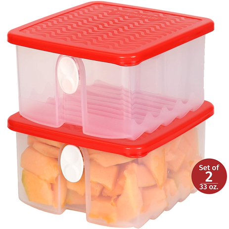 Fresh Fruit and Vegetable Food Keeper Saver Storage Container with Air Vented Lids Produce Keeper Dishwasher, Freezer, Refrigerator-Safe â€“ 100% Food-Safe, BPA-Free Plastic Organizer - Durable Seal