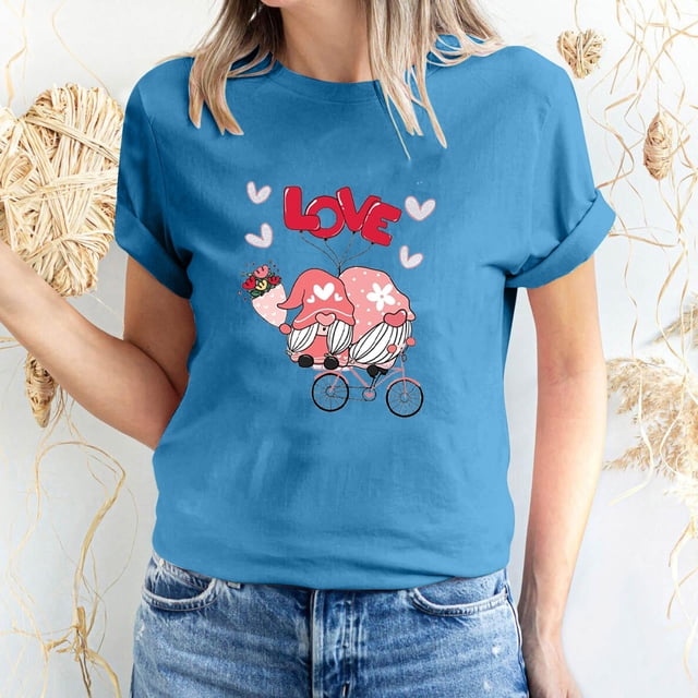 Meichang Hauts de Vacances pour Femmes T-Shirt de la Saint-Valentin Mignon Cœur Graphique T-Shirts Mignons Hauts de Vacances T-Shirts Manches Courtes Col Rond Mode 2025