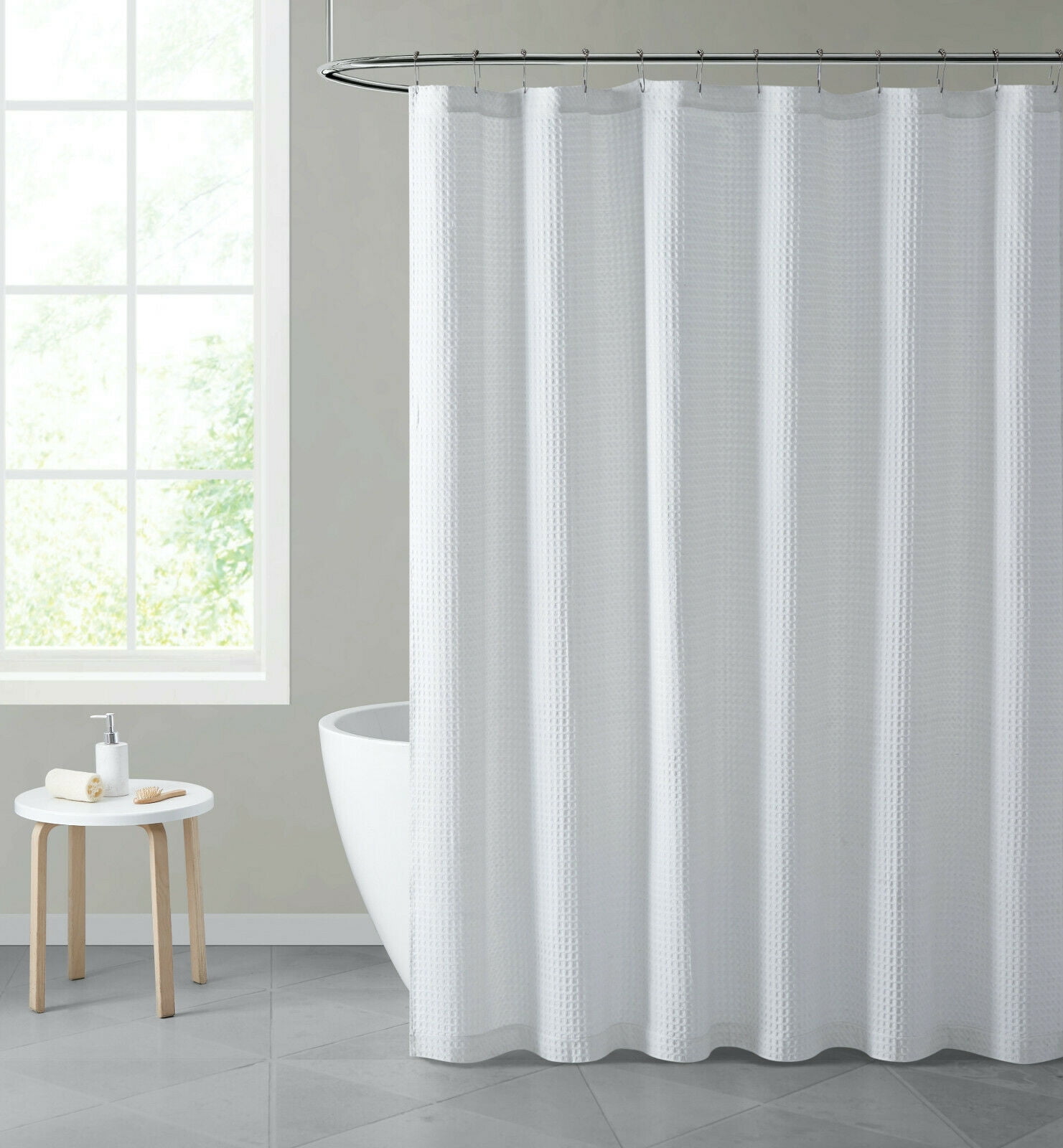 Grey Tektrum 36”x72” Waffle Jacquard Shower Curtain Waterproof Antibacterial 
