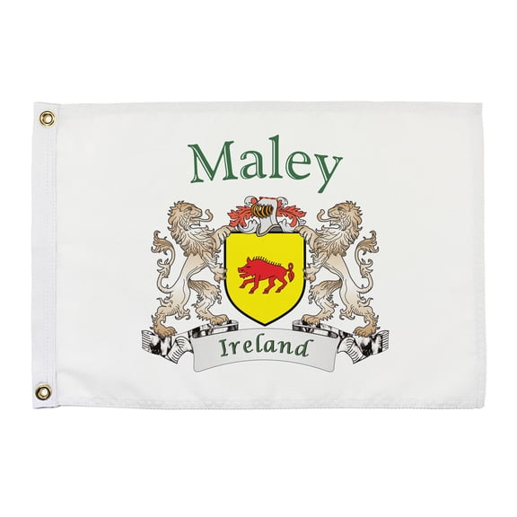 Maley Irish Coat of Arms Small White Flag - 16"x10.5" inches