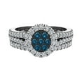 thumbnail image 3 of Blue Diamond Wedding Ring Set for Women Cluster Diamond Halo Rings 14K White Gold 0.90 CT TW, 3 of 4