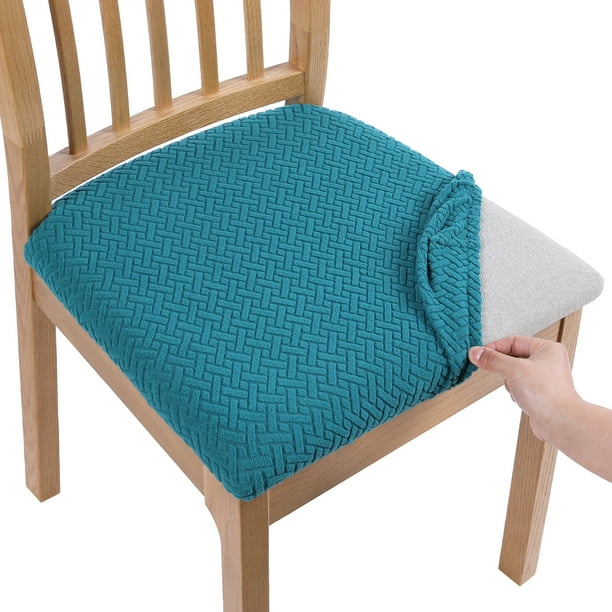 Smiry Dining Chair Seat Covers Stretch Jacquard Chair Slipcover with Ties (Set of 2, Teal