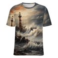 thumbnail image 5 of Lighthouse Sunrise Coast Scenery Pale Blue Tan Women's Short Sleeve Tops Casual Blouses T Shirt, 5 of 6