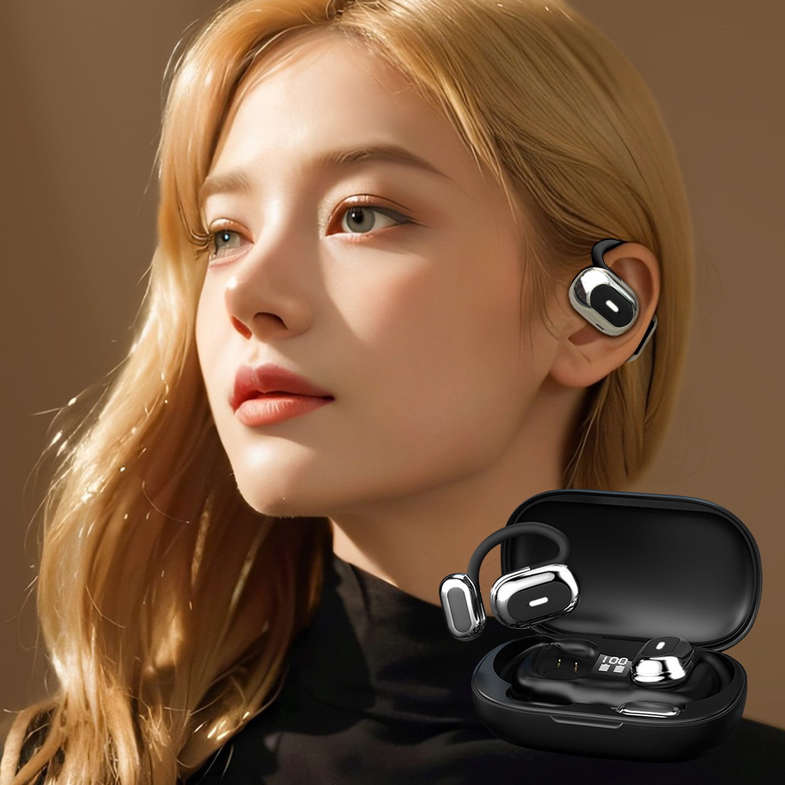 Open Ear AC210 Headphones, Bluetooth 5.4 Earphones Stereo Sound, Wireless Headphones 30 Hours Playback, Type-C Charging, IPX5 Waterproof Open Ear Earbuds(Black)