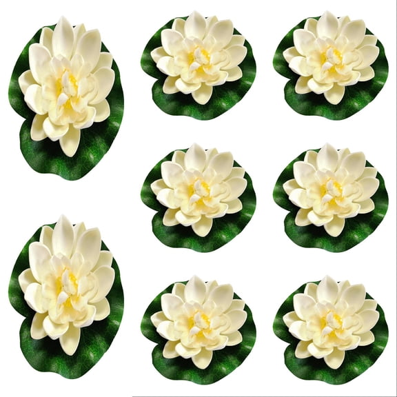 8Pcs Artificial Floating Lotus Flower with Water Lily Pad, Lifelike Pond Pool Lotus Ornaments Realistic Ornament for Home Garden Pond Aquarium Decor, Artificial Plants,3.9 Inch