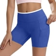 thumbnail image 6 of Frostluinai Womens Biker Shorts with Pockets High Waisted Tummy Control Yoga Shorts for Women Running Gym and Workout Blue M, 6 of 8