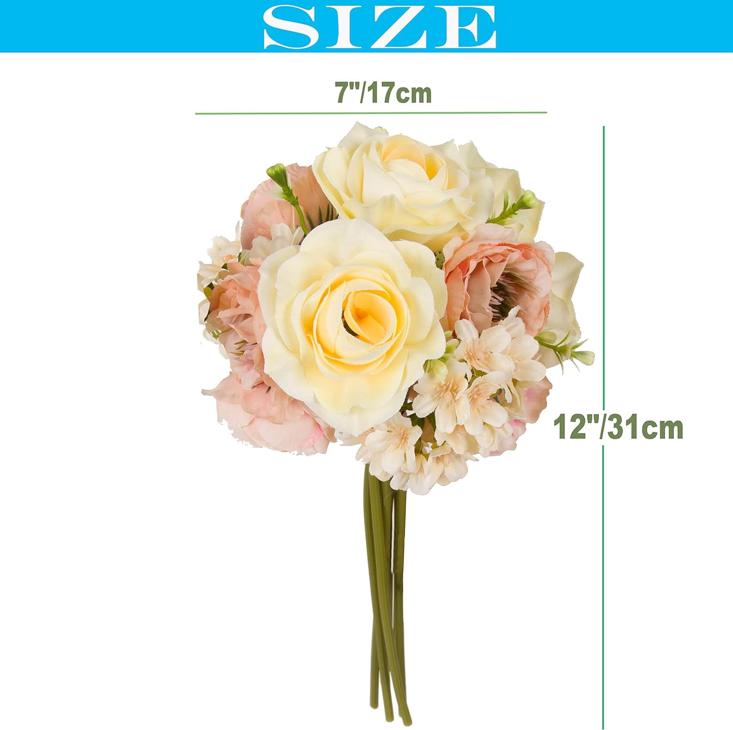 2pcs Artificial Flower Bouquets,12 Inch Wedding Bouquet for Bridesmaid, Tossing Bouquet for Bridal Shower Wedding Ceremony,White and Green