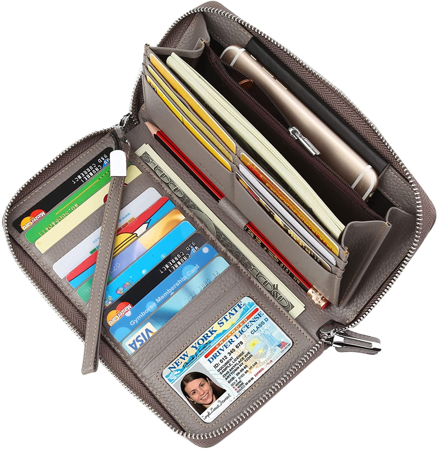 Women Leather Wallet Rfid Blocking Large Capacity Zipper Around Travel Wristlet Bags… 