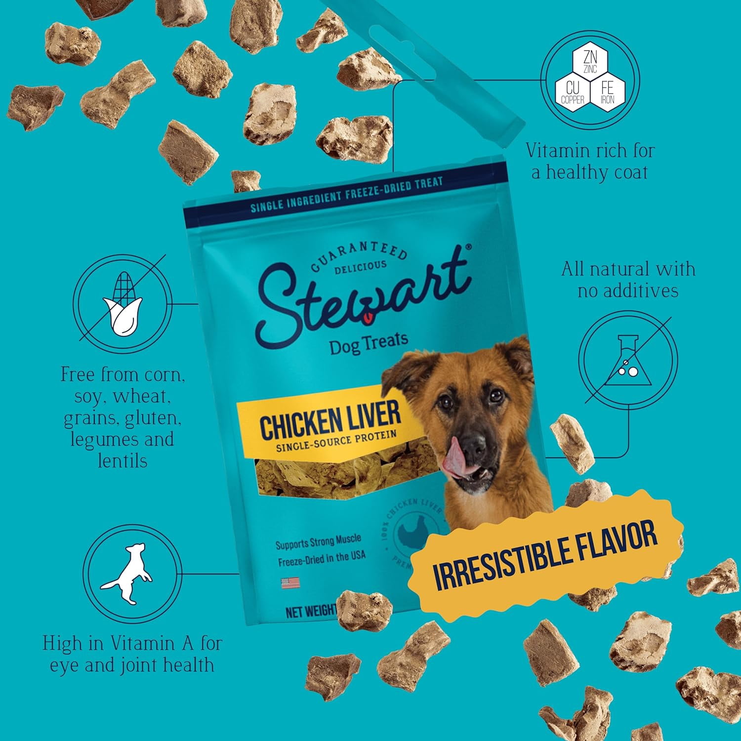 Stewart Freeze-Dried Chicken Liver Training Treats, Single-Ingredient, 3 oz Pouch