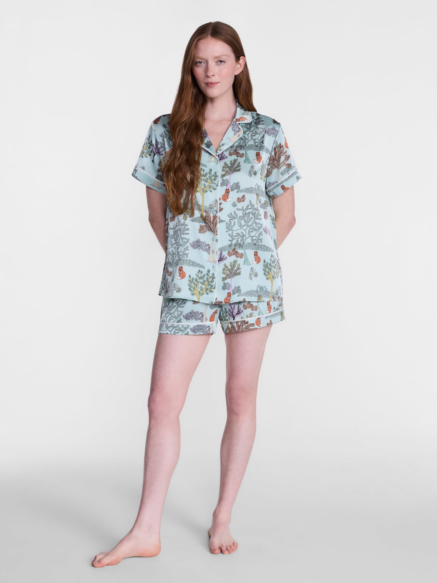 Joyspun Women’s Stretch Satin Sleep Top and Shorts, 2-Piece Set, Sizes XS to 3X