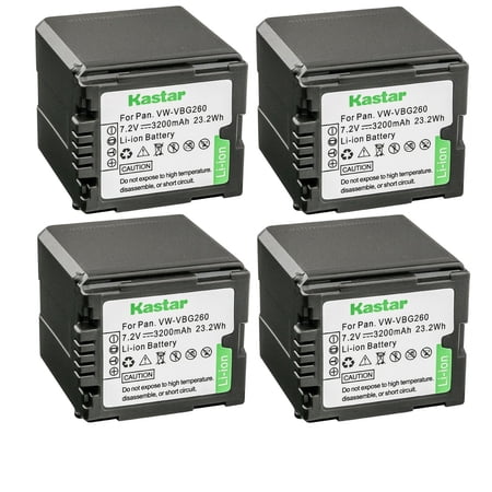 Kastar 4-Pack VW-VBG260 Battery Replacement for Panasonic HDC-TM20R  HDC-TM20S  HDC-TM30  HDC-TM200  HDC-TM300  HDC-TM300K  HDC-TM300P  HDC-TM300PC  HDC-TM350  HDC-TM650  HDC-TM700 Camera