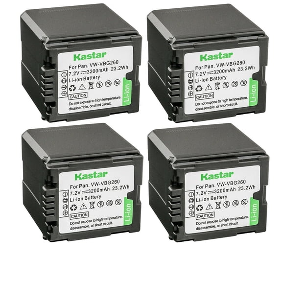 Kastar 4-Pack Battery Replacement for Panasonic VW-VBG260 AG-AC7 AG-AF100 AG-HMC40 AG-HMC80 AG-HMC150 HDC-HS250 HDC-HS300 HDC-HS700 HDC-SD600 HDC-SD700 HDC-SDT750 HDC-TM300 HDC-TM700 SDR-H80 Cameras