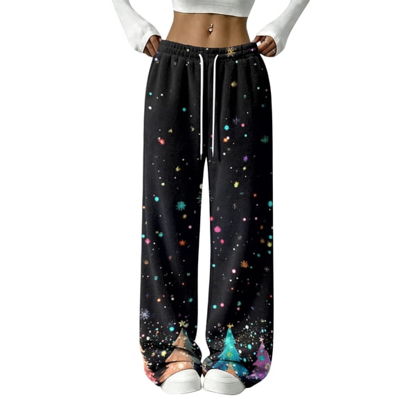 2026 Women's Loose Fit Christmas Print Pajama Pants for Sleep and Casual Home Wear Comfy Long Wide Leg Lounge Pants