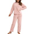 thumbnail image 2 of Innerwin Ensemble de Pyjama en Polaire pour Femmes, Couleur Unie, Col Rond, Chaud, Sherpa, Rose L, 2 of 4