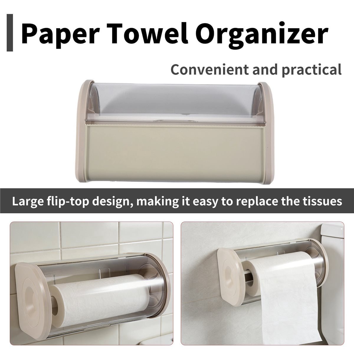 Bathroom Paper Towel Organizer Large Roll Wall Mount Holder with Clear Dustproof Cover Modern Tissue Dispenser Storage A